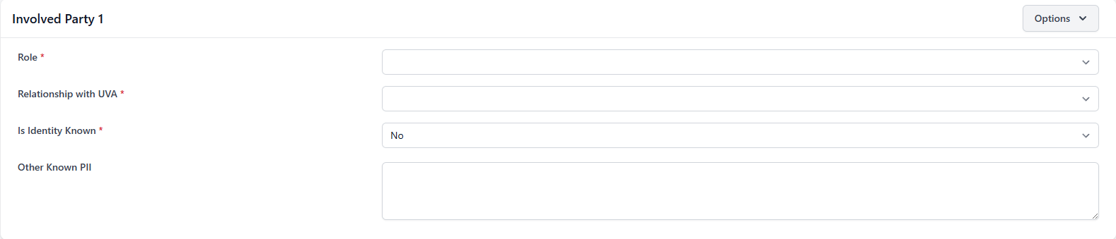 Involved Party form with identity not known